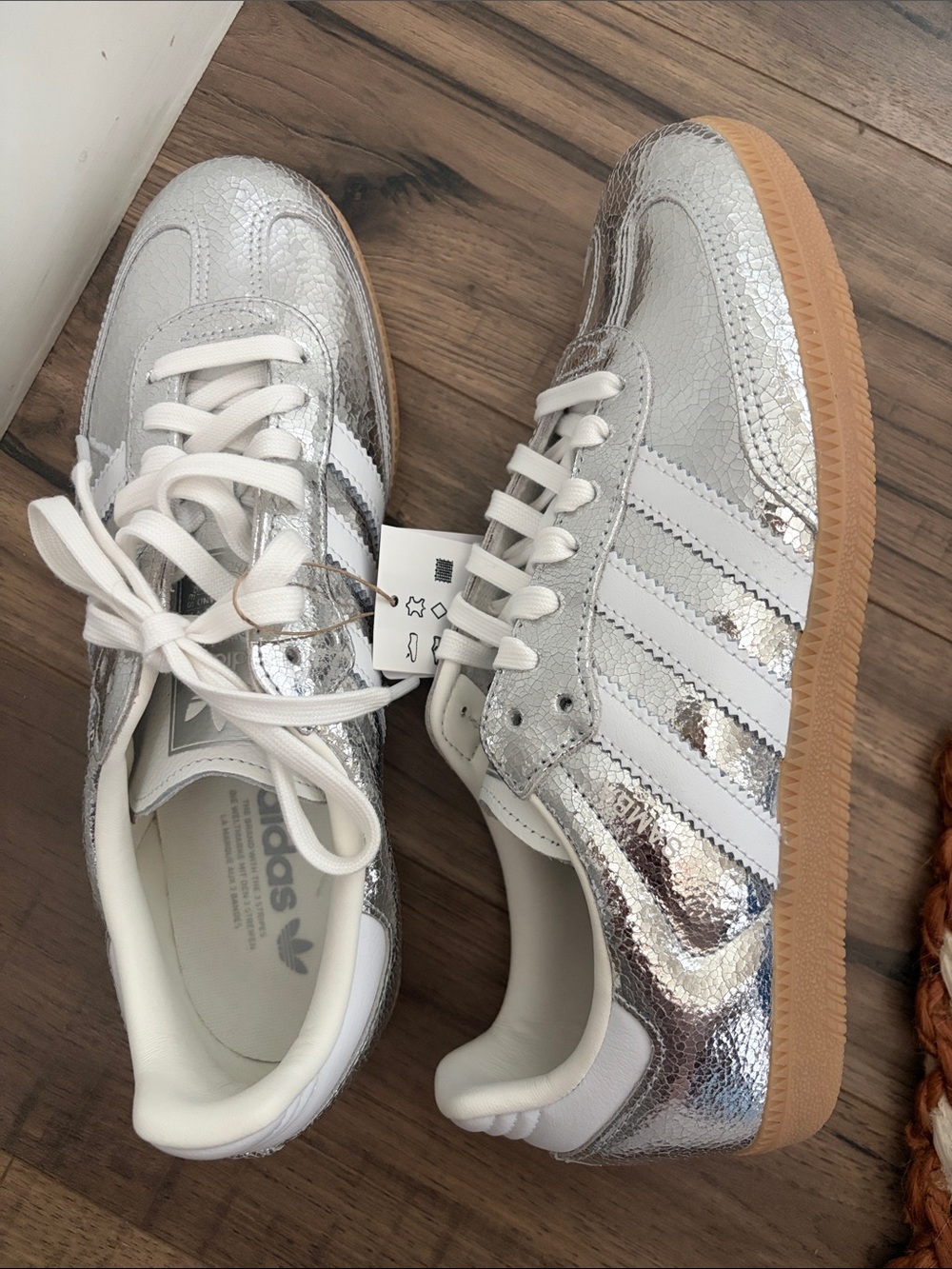 adidas Women’s Silver Metallic Samba Sneakers with Gum Sole